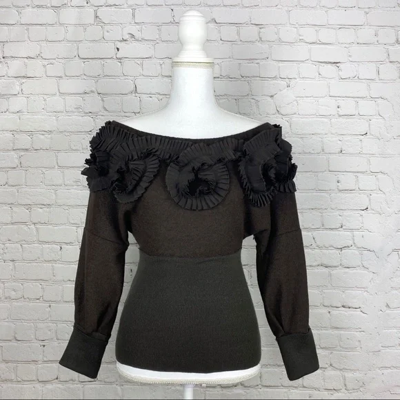 Anthropologie RYU wool ruffled off shoulder knit top SMALL - Picture 2 of 15